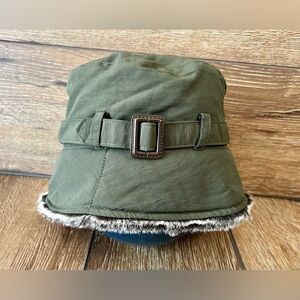 Scala Green Bucket Hat with Faux Fur Trim